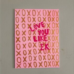 Handmade Sigma Kappa Sorority Pink and Gold XO Canvas Painting 9x12Inch